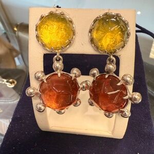 Tory Burch Silver with Orange & Yellow Glass Earrings